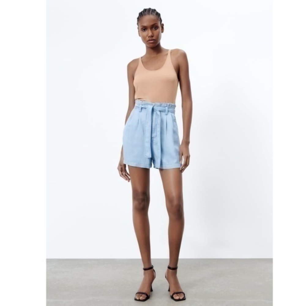 New Zara | Blue Highrise Paperbag Waist Shorts Size Extra Small